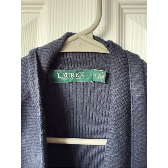 LRL Ralph Lauren Cardigan Small Women's Navy Gray Tiered Stretch Basic Sweater - Picture 4 of 6